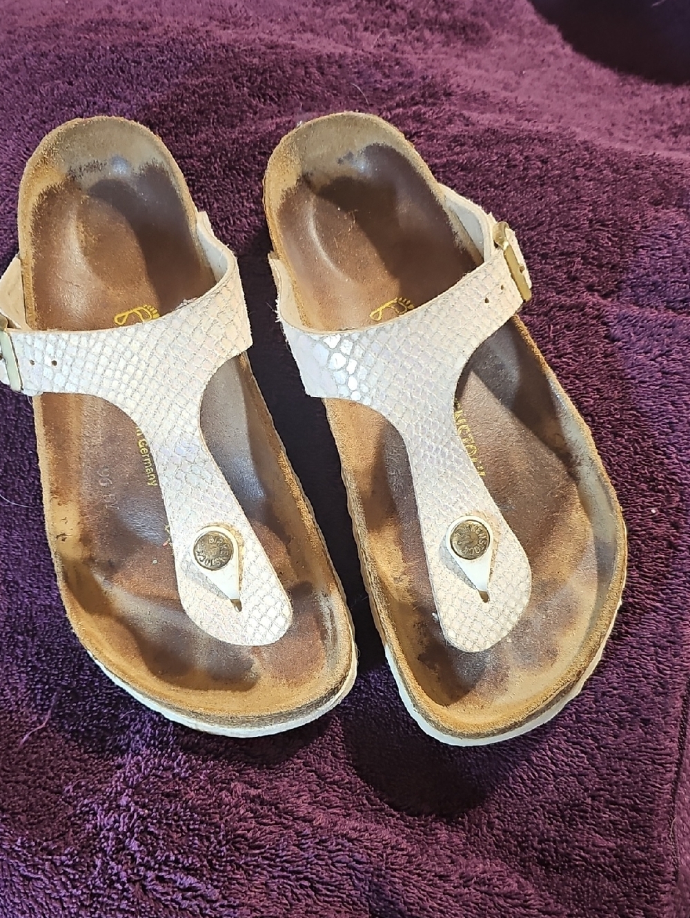 Birkenstock Beige Snake-Texture Thong Sandals